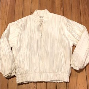 Pleated White bomber jacket w pockets EUC Issey Miyake vibes